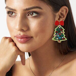 Jewel Embellished Rhinestone Bling Christmas Tree Statement Earrings